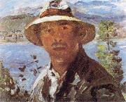 Lovis Corinth Self Portrait with Straw Hat oil painting